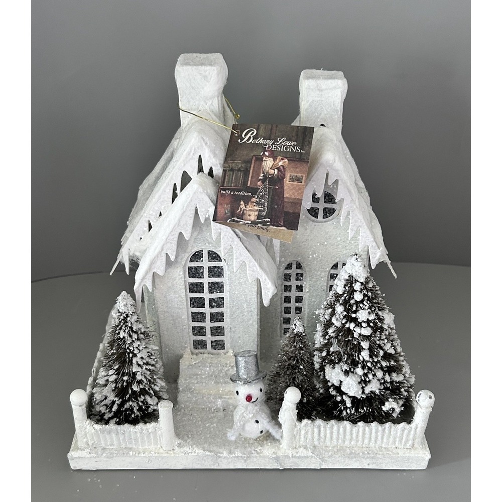 Bethany Lowe Designs Putz Glitter White Snowy Christmas Village House W/ Snowman